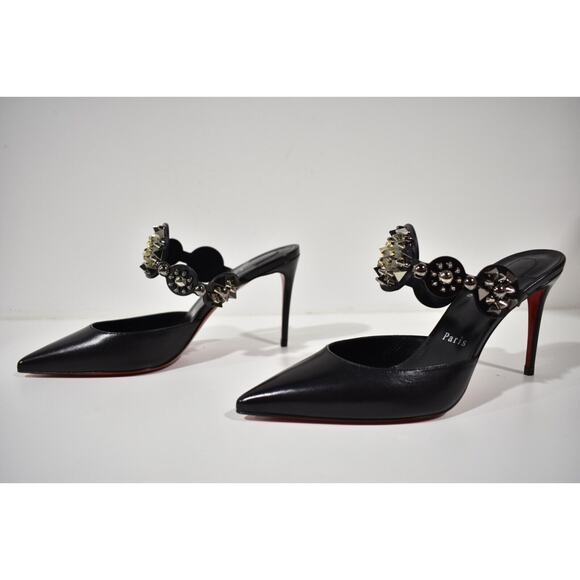 Christian Louboutin Miss Goldora 85 Black Backless Sandal Mule Heel Pump 39 - Picture 9 of 12